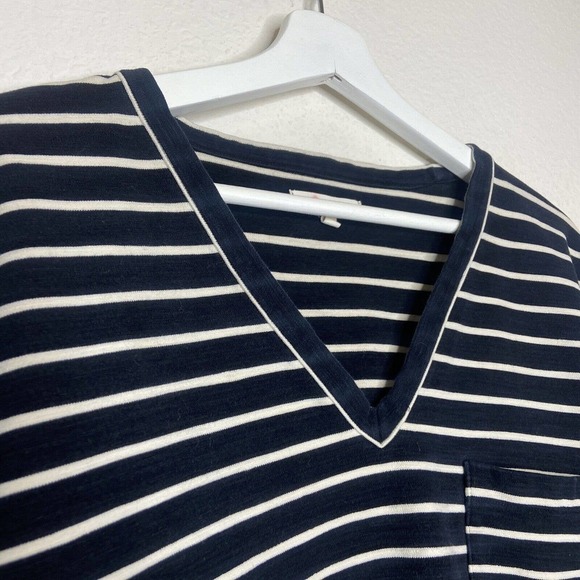 Madewell Dark Navy and White Striped Zipper Hem 3/4 Sleeve Shirt Sz S - Picture 4 of 8